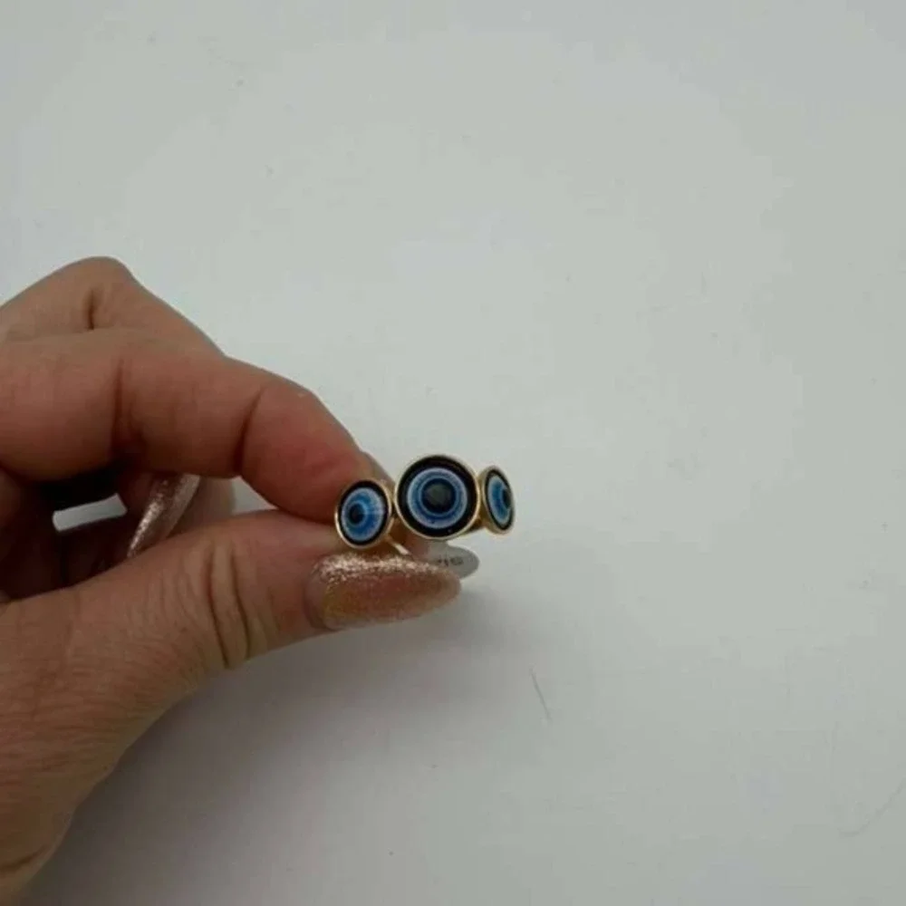 Gold Evil Eye Ring Stainless Steel Blue Nazar Protection‎ Statement Ring Size 8